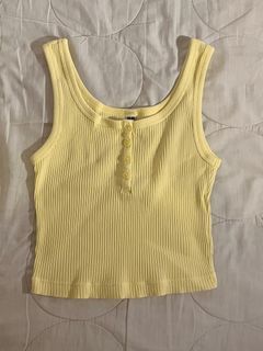 [PRE-LOVED] UNIQLO Ribbed Henley Neck Cropped Tank Top