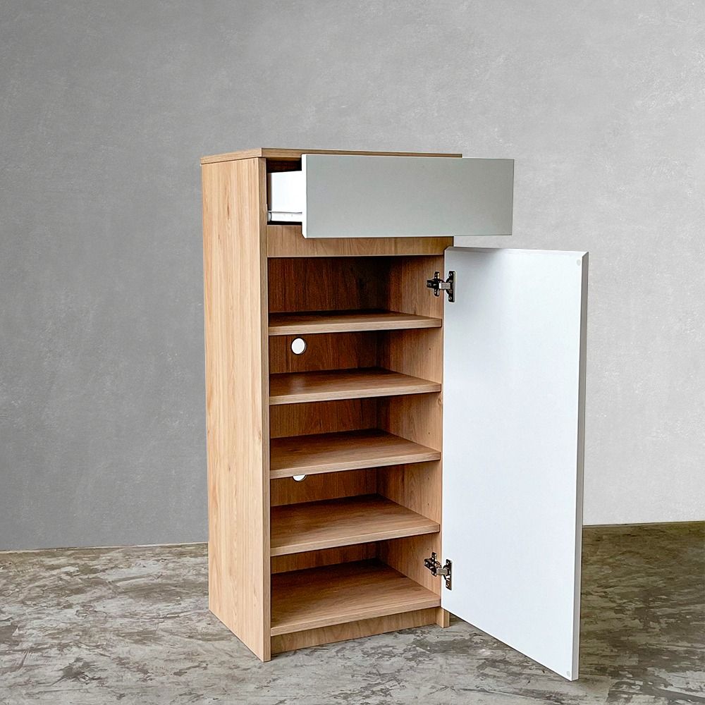2 Colours 2 Sizes VHIVE Eden 43cm 80cm 1 Door 1 Drawer Small Narrow Shoe Rack Cabinet Customisable