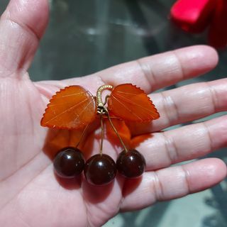 Vintage russian amber brooch amber leaves and cherries