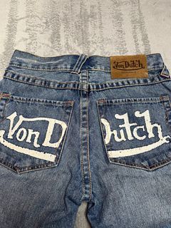 Vondutch iconic big script denim flare pants (helping tags ed hardy  y2k aesthetic)