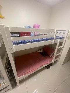 wood bunk bed with mattress