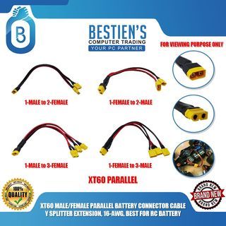 XT60 MALE/FEMALE PARALLEL BATTERY CONNECTOR CABLE Y SPLITTER EXTENSION, 16-AWG, BEST FOR RC BATTERY