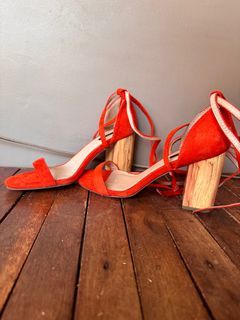 Zalora Red Orange Wood Heel Sandals