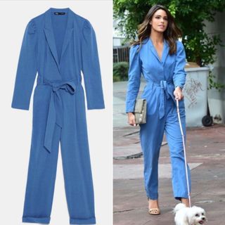 Zara Belted Blue Blazer Jumpsuit/Overall