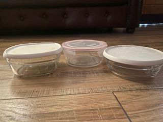 [27]	set of 3 glass tupperwares - 6" and 5.5"