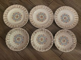 [27]	set of 6 pcs - LIMOGES collectible 22k gold vintage plates- 5" dessert bowls & 6" plates