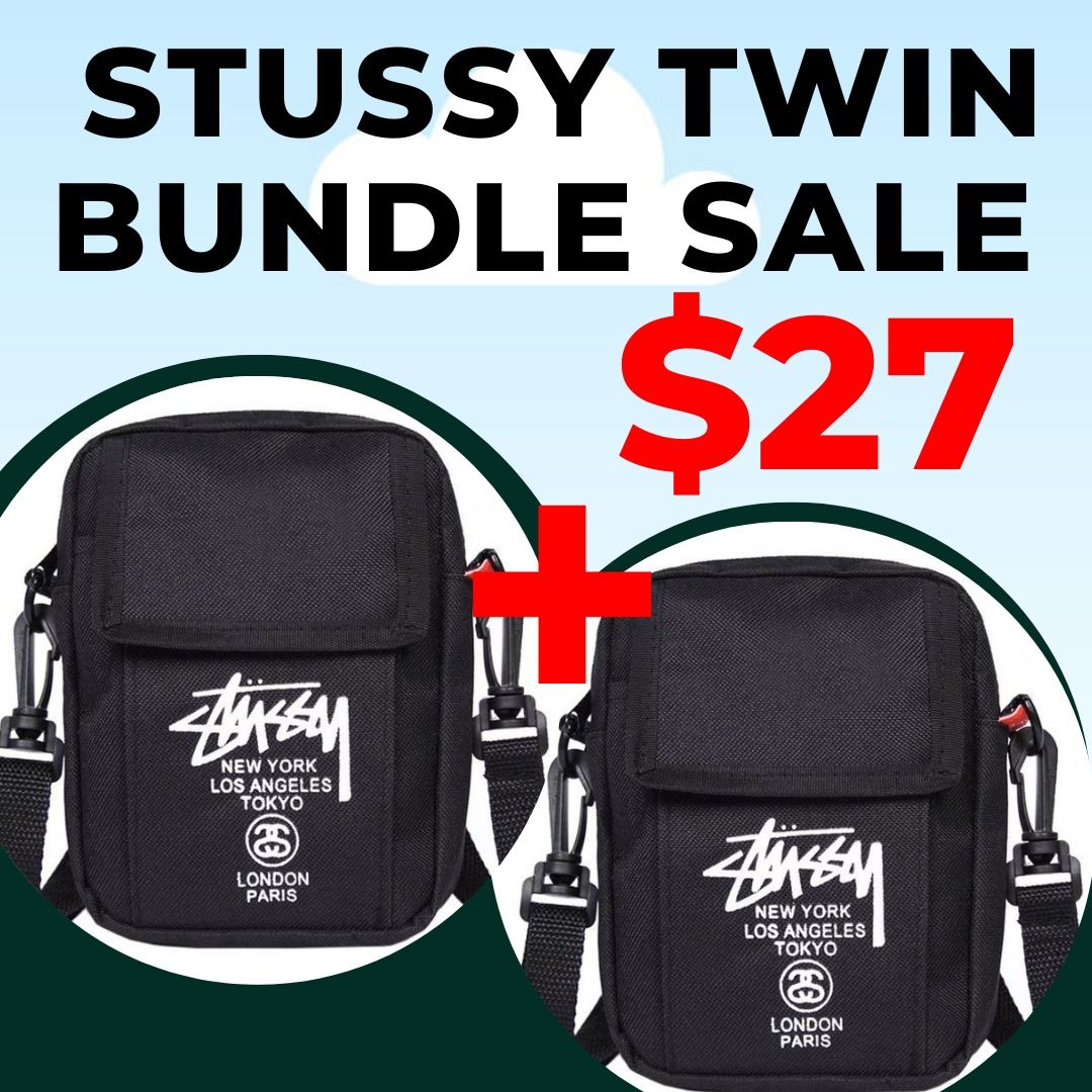 Twin Bundle Sale Stussy Black Small Sling Bag Men Woman Ladies Kids Children