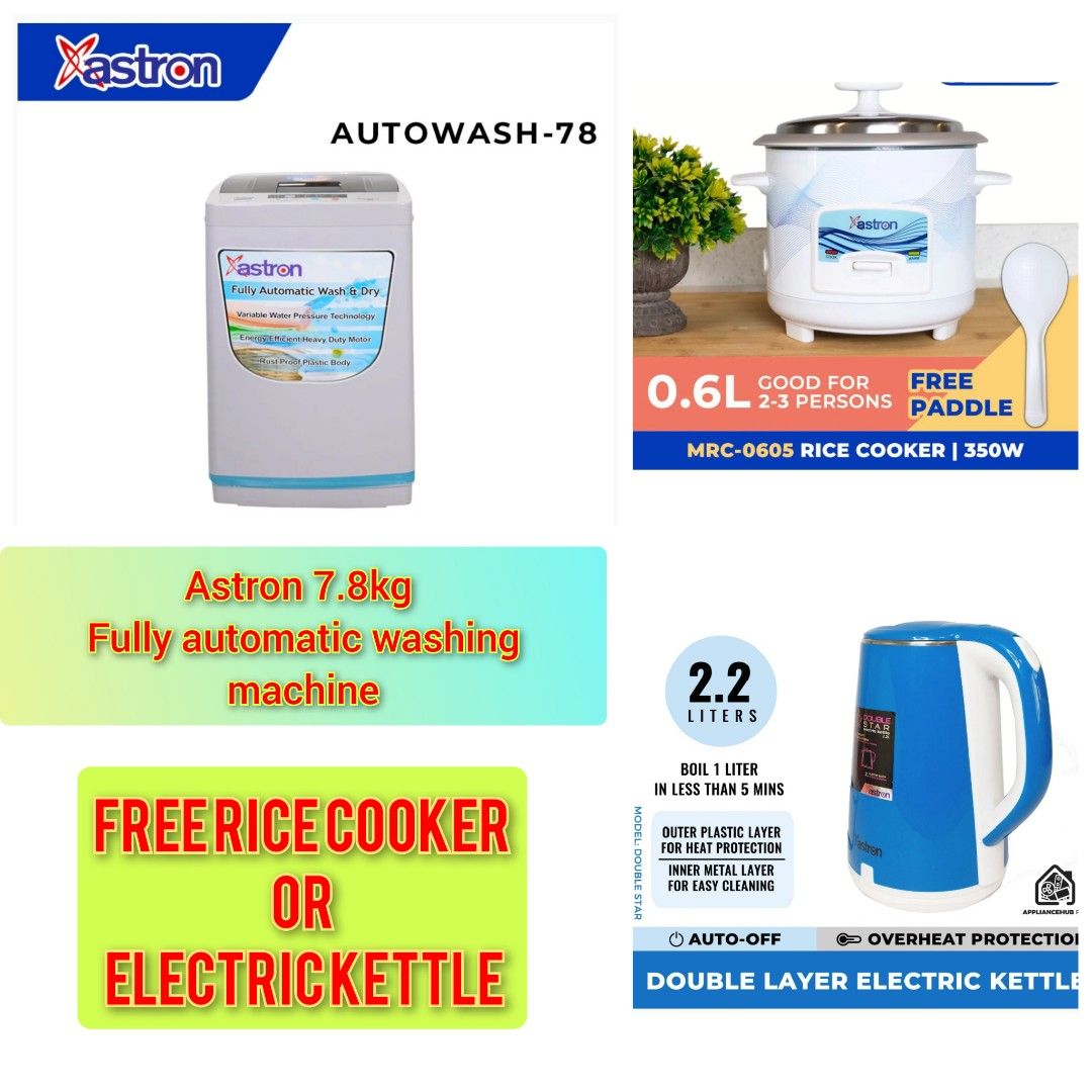 Astron 7.8kg fully automatic washing machine (Category: Washing Machines and Dryers) located in Makati City. Submitted by budgetappliance (Listing ID 1303940398, Image 1). Description: For sale 6999 only Brand new mall pull out Free rice cooker or kettle For inquiries pls text or call 09058994523.