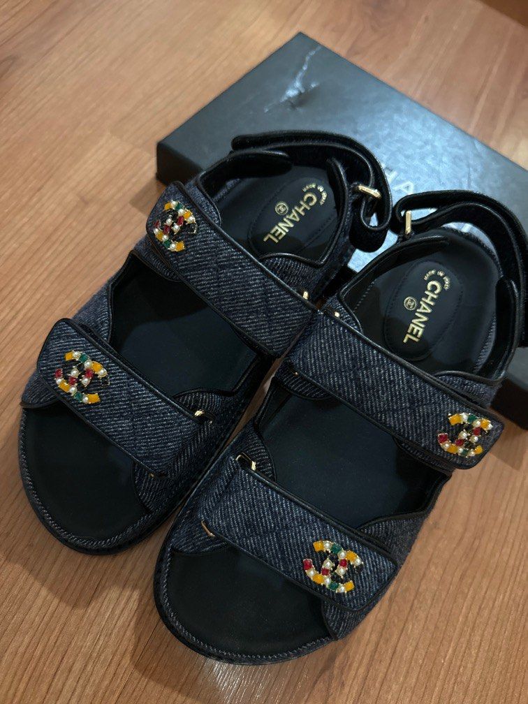 Auth chanel sandals (Category: Flats & Sandals) located in Quezon City. Submitted by stuffandmoreee (Listing ID 1303922423, Image 2). Description: Rare color! Super nice. Used once and doesn’t fit me well need bigger size :(.