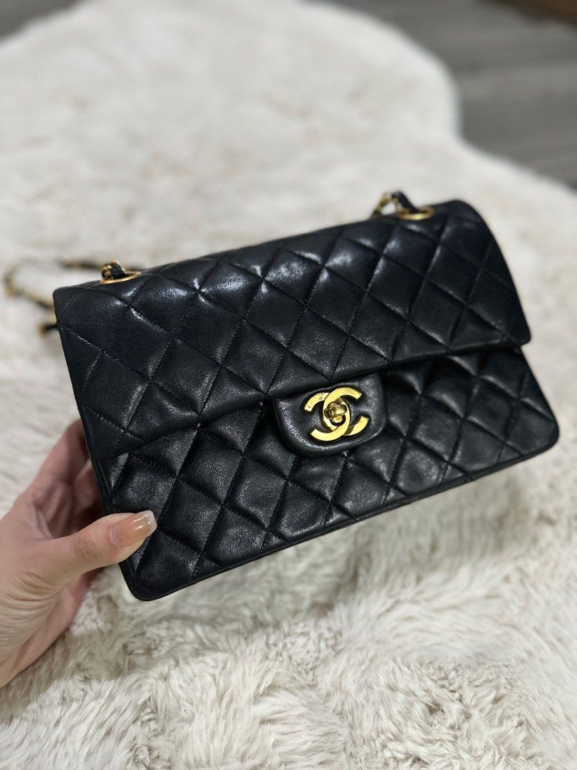 authentic chanel double flap small 22" series 01 (Category: Luxury Bags & Wallets) located in Paranaque City. Submitted by jomaaaalones (Listing ID 1304001805, Image 2). Description: super rare chanel double flap lambskin- small series 01 -'85 in gold hardware 24k gold plated complete with card and holo in super good condition. One of the best and such a rare piece in the market and a gem. size 22' is so rare baby plus the condition is well kept 