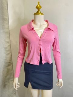 baby pink knitted button down top