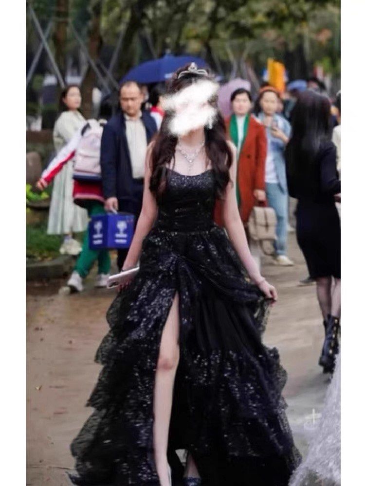 Black evening gown with glitter prom dress party dress Women s Fashion Dresses Sets Evening dresses gowns on Carousell