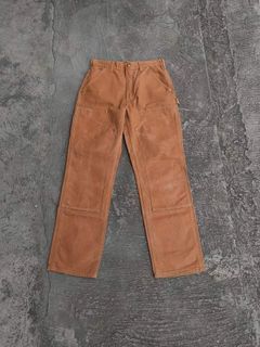 Carhartt double knee brown crispy 

Waist: 31 inches 
Length: 43 inches
Leg opening: 9 inches
