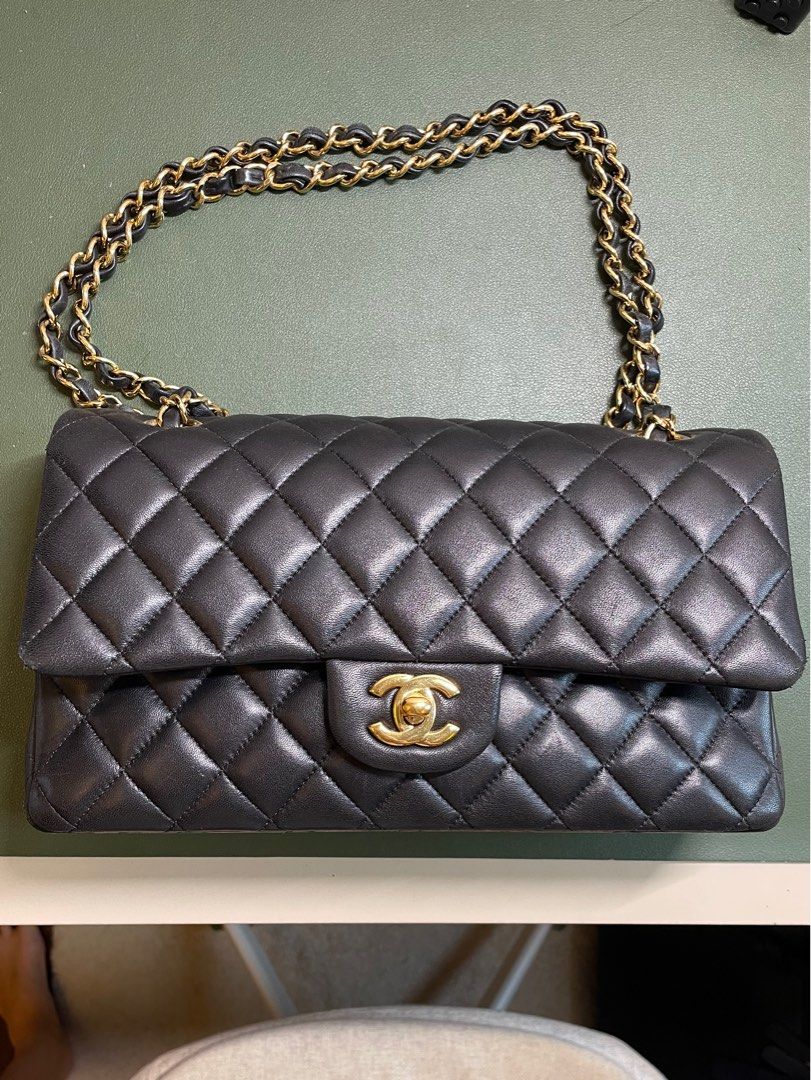 Chanel Classic M L Medium Flap Quilted Black Lambskin Gold Hardware