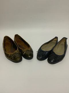 CHANEL Gold Quilted Patent Leather CC Cap Toe Ballet Flats