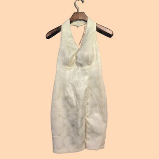 Charina Sarte White Textured Silk Dress