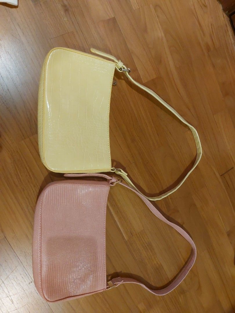 Cotton On Shoulder bag baguette bag sling small mini yellow pink Blush pink cotton on crocodile bags