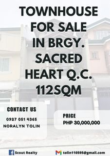 FOR SALE TOWNHOUSE IN BRGY. SACRED HEART Q.C. 112SQM