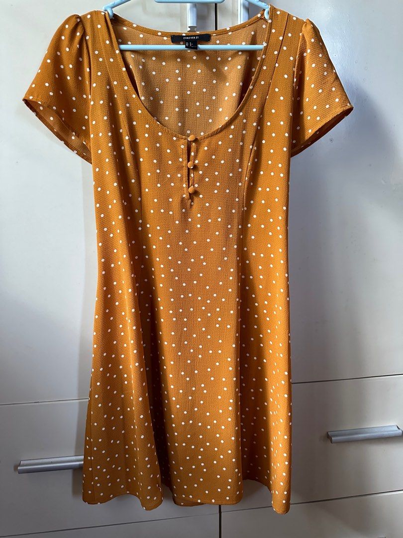 forever 21 orange polka dot dress Forever 21 Orange Polka Dot Midi Dress Small NWOT