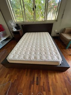 Full size wood bed frame with mattress