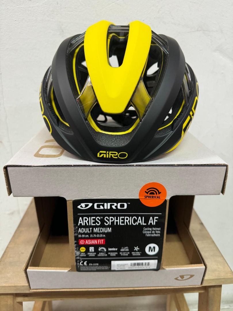 Giro Aries Spherical MIPS Helmet Asian Fit Medium Team Edition Color Matt Black Yellow Vanilla Sports Equipment Bicycles Parts Parts Accessories on Carousell