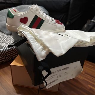 Gucci Ace Leather Sneakers with Hearts