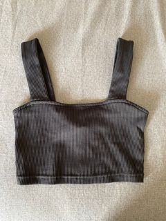 H&M Cami Ribbed Square Tank Top in Charcoal Gray