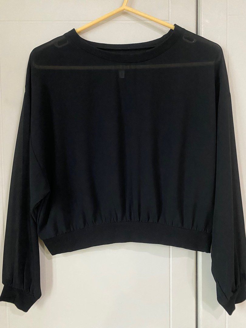 Long sleeves (Category: Longsleeves) located in Quezon City. Submitted by inxshop (Listing ID 1304012997, Image 1). Description: See through long sleeves top, can be worn over bandeau or tube top or as cover up. Check close-up photo for tag details. RFS: decluttering Fits XS to M frames Pick-up/Rider fee c/o Buyer.