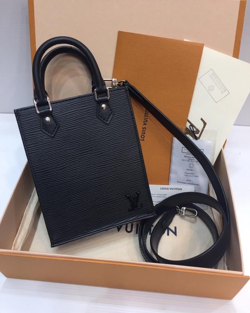 LV Sac Plat Epi Leather Black SHW Chip Thn 2021 With Fullset