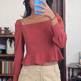 maroon puff long sleeves blouse
