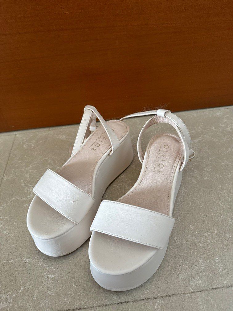 OFFICE White Strappy High Platform Wedge Sandals 35 36 Women s Fashion Footwear Wedges on Carousell