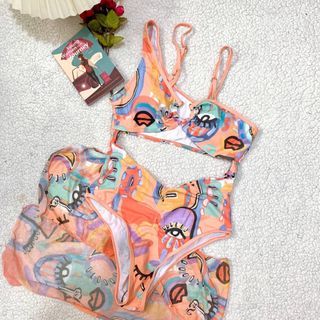 ONE PIECE ABSTRACT WITH BOTTON COVER SWIMSUIT SWIMWEAR BEACHWEAR