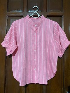 PINK chinese collar blouse - pinstripes