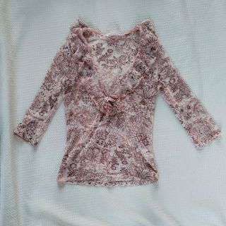 pink ruffled floral mesh top
