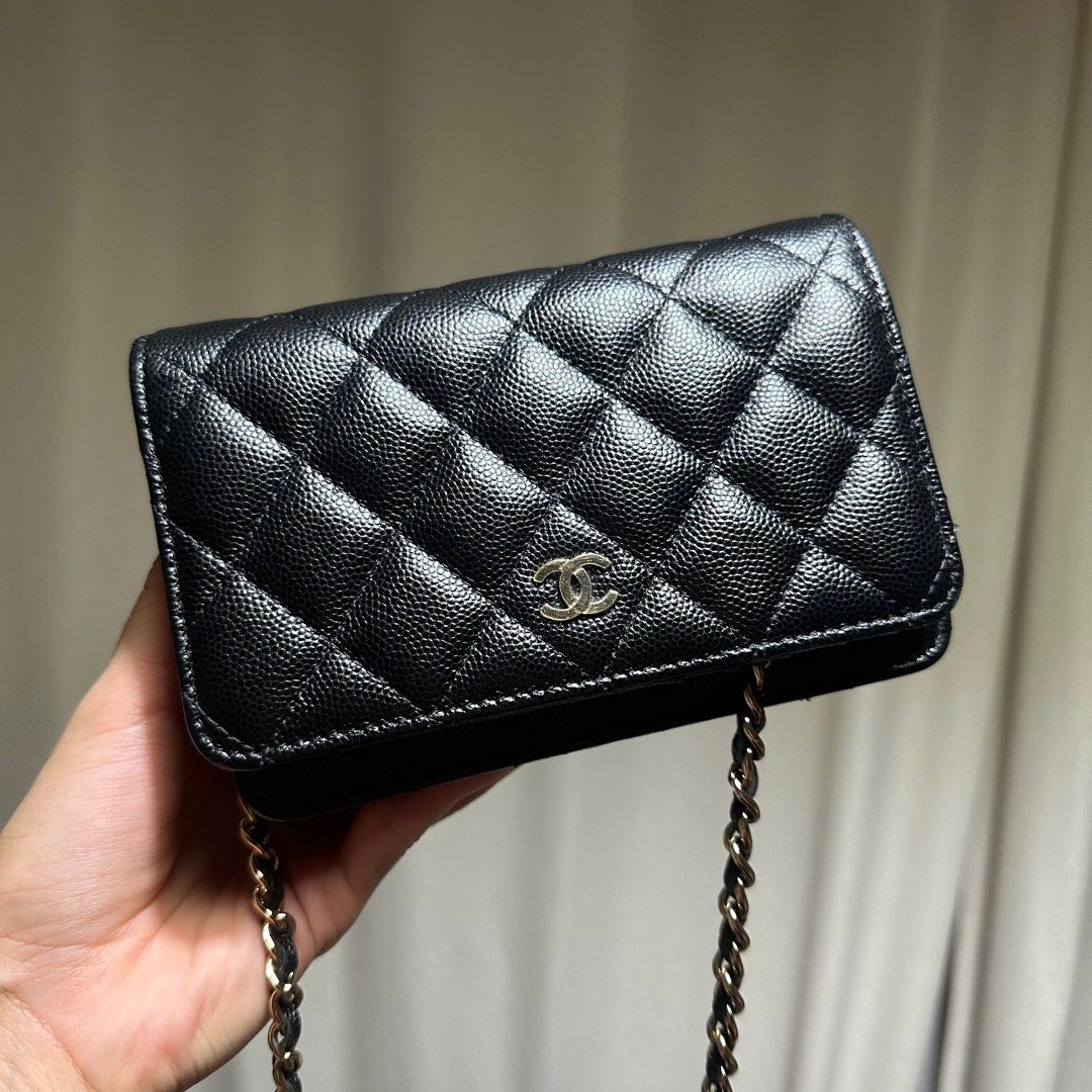 RARE Authentic Chanel Mini Wallet On Chain WOC in black caviar leather