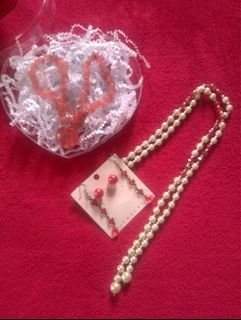 Red Accessories Set of 2 Necklaces and 2 Earrings