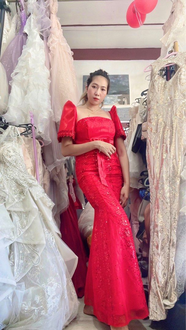 Red sequins filipiniana Long dress Women s Fashion Dresses Sets Evening dresses gowns on Carousell