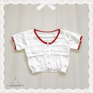 Red white knitted shirt top