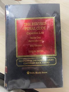 Revised Penal Code Criminal Law Book One by Reyes (2021)