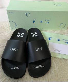 Brand New Authentic Off-White Off White Black Logo Rubber Slides Sandals