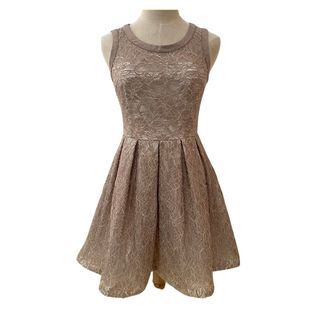 SALE! Authentic bread n butter Stylish Classy Elegant Nude Cream Beige Gold Bronze Sleeveless Lace Flower Pattern Embroidered Flare Cocktail Mini Gown Dress (Women's) (Teen's)