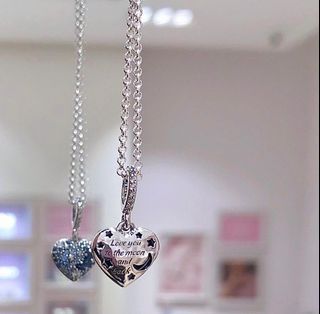 SALE PANDORA BLUE MOON AND STARS HEART NECKLACE - adjustable 16-17-18 inches