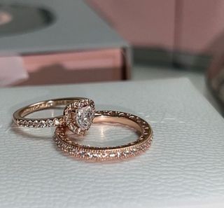 SALE PANDORA ROSEGOLD HEART BAND RING AND ELEVATED HEART STACKABLE