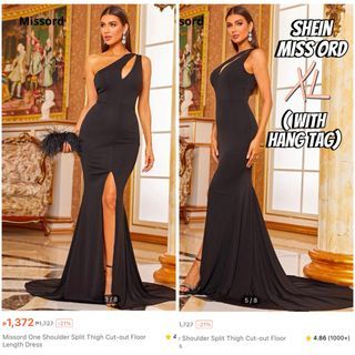 Shein Miss Ord Plus size Black Padded Split Thigh Cut out Long gown with hang tag for glam party or event