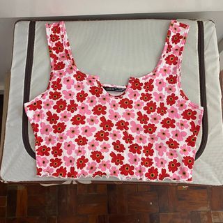 Shein Pink Red Floral Tank Top