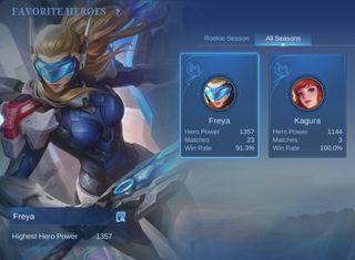 smurf freya main with saber skin and high winrates / mobile legends account