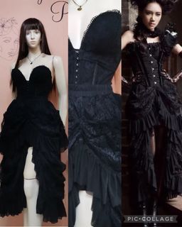 Sold as Set Brand new High Quality Black Padded Corset + High Quality Rare Black Victorian Vintage Lace Ruffled Skirt