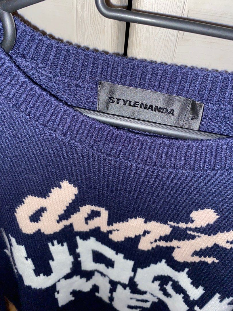 Stylenanda blue knitted sweater (Category: Longsleeves) located in Manila. Submitted by grimerx (Listing ID 1303945662, Image 3). Description: really thick knitted sweater never worn.
