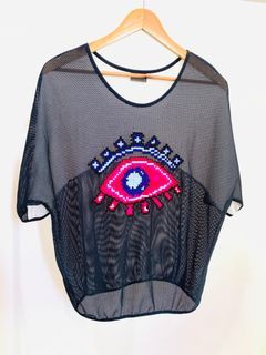 Summer Top Shirt Mesh Eye Design Cover Up Medium