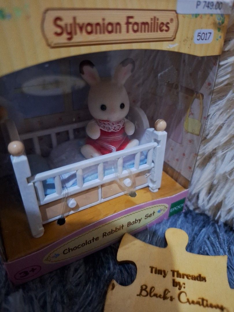 Sylvanian Families Baby Set brand new (Category: Kids Toys) located in Cavite. Submitted by Mavee (Listing ID 1304072499, Image 2). Description: Brandnew Sylvanian families Chocolate Rabbit Baby Set. bought this for 749 at Sm, selling for 685 nalang'.